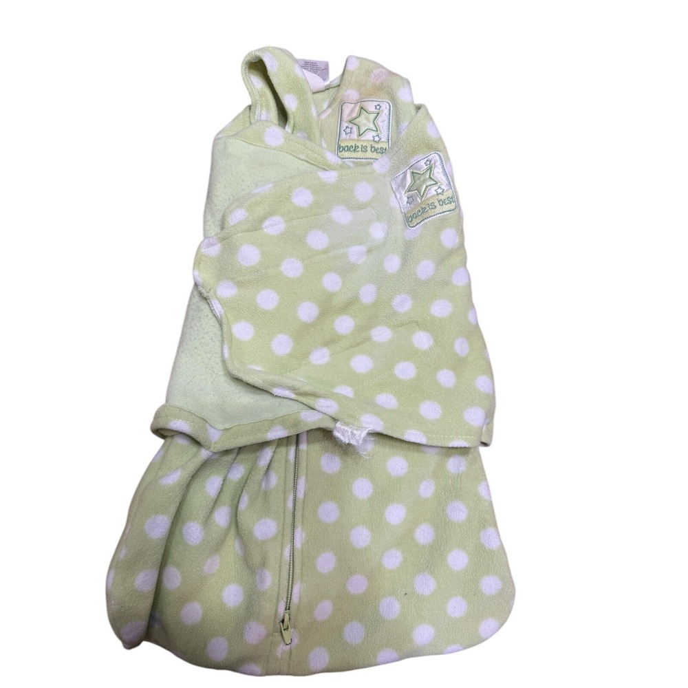 HALO Sleepsack 100% Polyester, Swaddle - Green And White Polkadot Newborn